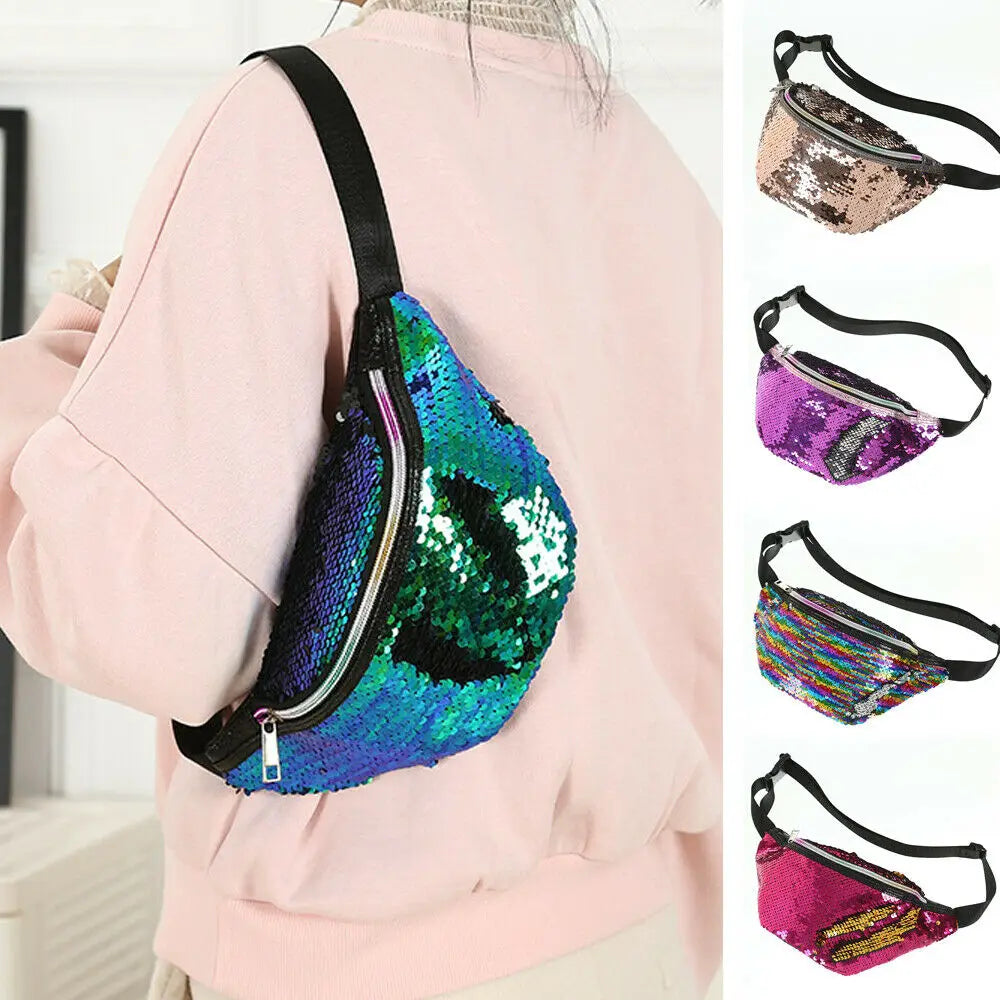 Sequins Glitter Waist Bag Fanny Pack Pouch Hip Purse Waist Packs