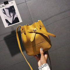 Leather String Handbags Bucket Shoulder Bags Ladies Cross Body Bags