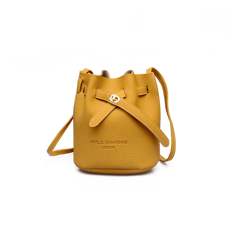 Leather String Handbags Bucket Shoulder Bags Ladies Cross Body Bags