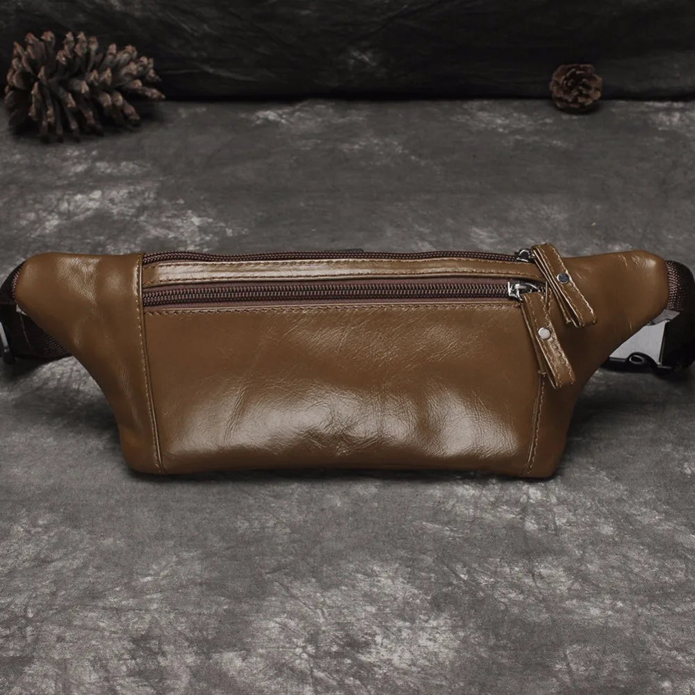 Men Crossbody Bags Cowhide Waist Pack Retro Casual Small Phone Bag