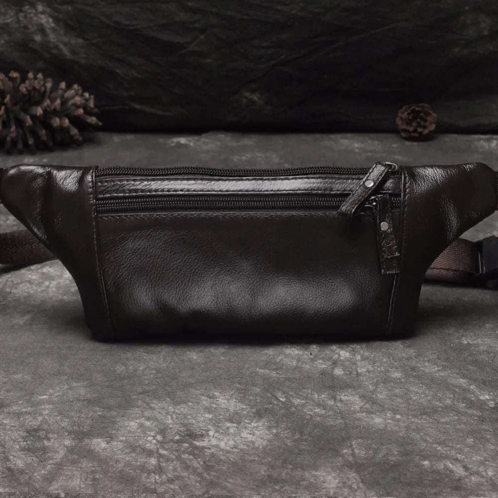 Men Crossbody Bags Cowhide Waist Pack Retro Casual Small Phone Bag
