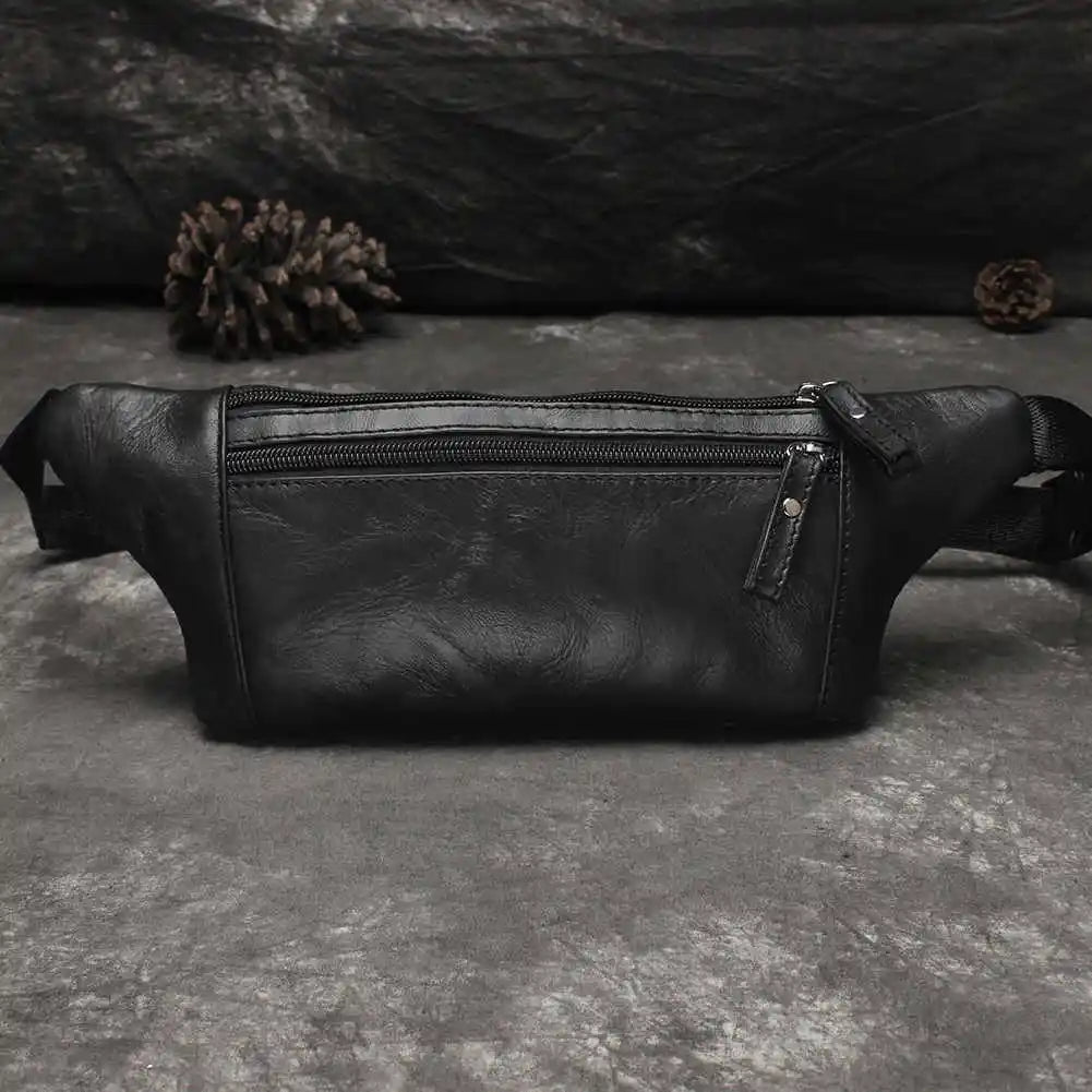 Men Crossbody Bags Cowhide Waist Pack Retro Casual Small Phone Bag