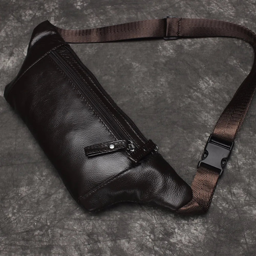 Men Crossbody Bags Cowhide Waist Pack Retro Casual Small Phone Bag