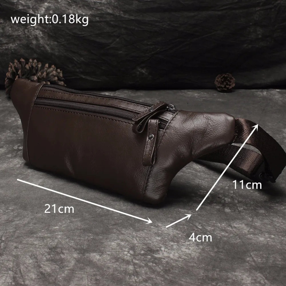 Men Crossbody Bags Cowhide Waist Pack Retro Casual Small Phone Bag