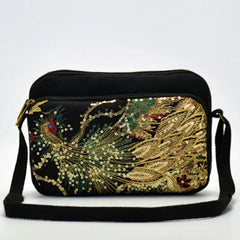 Chinese Peacock Embroidery Canvas Shoulder Bag Set