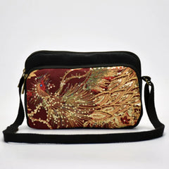 Chinese Peacock Embroidery Canvas Shoulder Bag Set