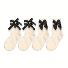 4 Pairs Bow Decor Socks Women's Stockings
