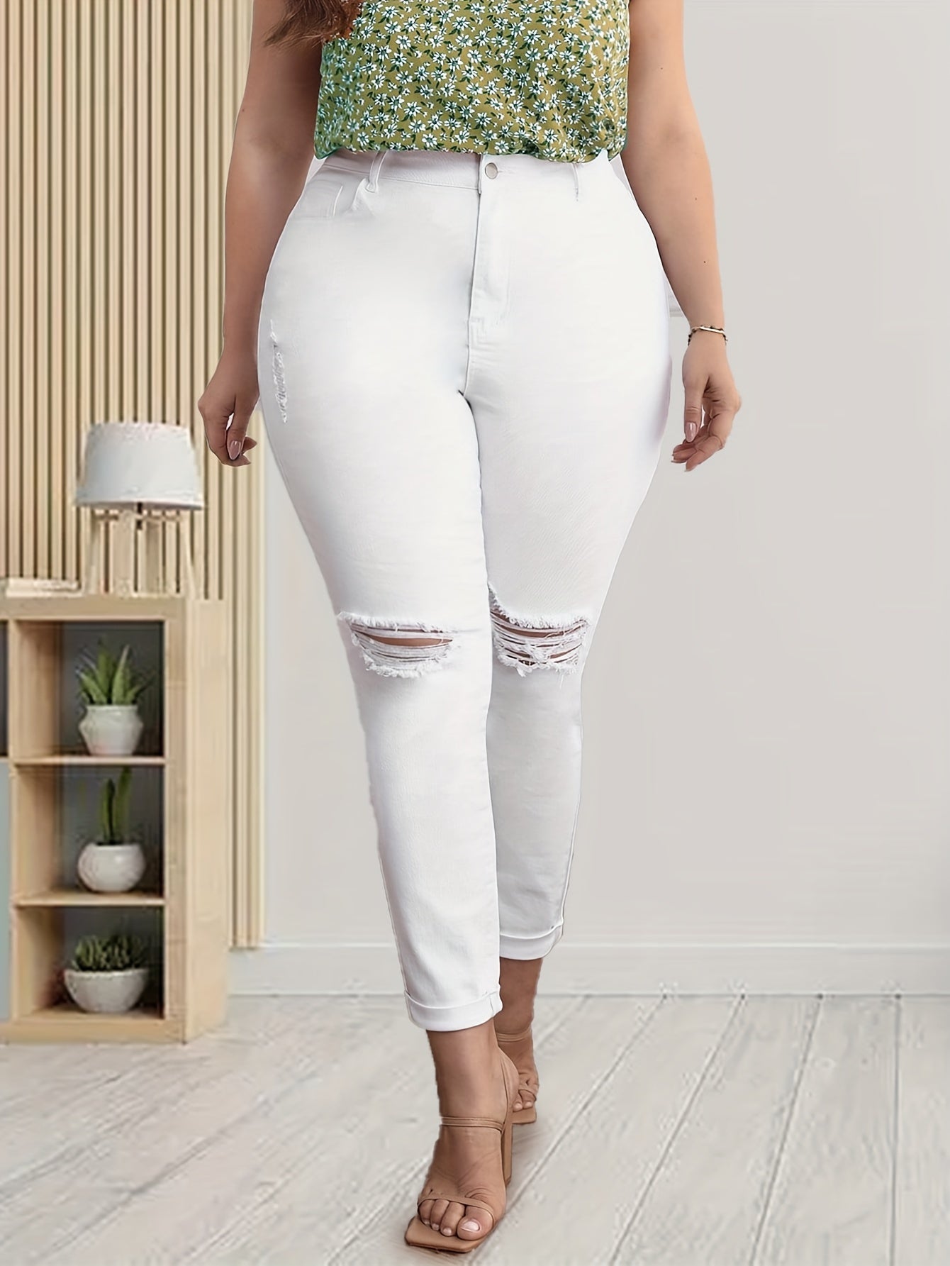  Solid Ripped High Rise Skinny Jeans