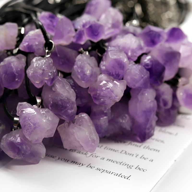 Men's Amethyst Pendant Necklace DIY Raw Stone Jewelry