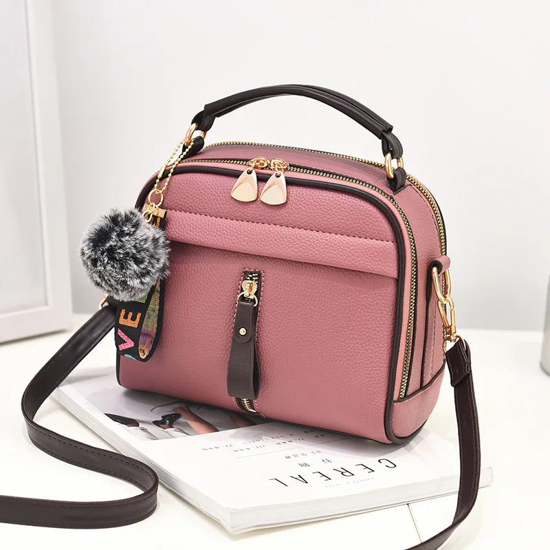 PU Leather Women Messenger Bag with Ball Toy