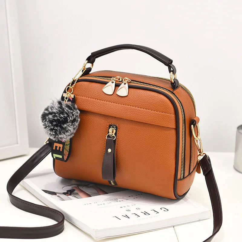 PU Leather Women Messenger Bag with Ball Toy