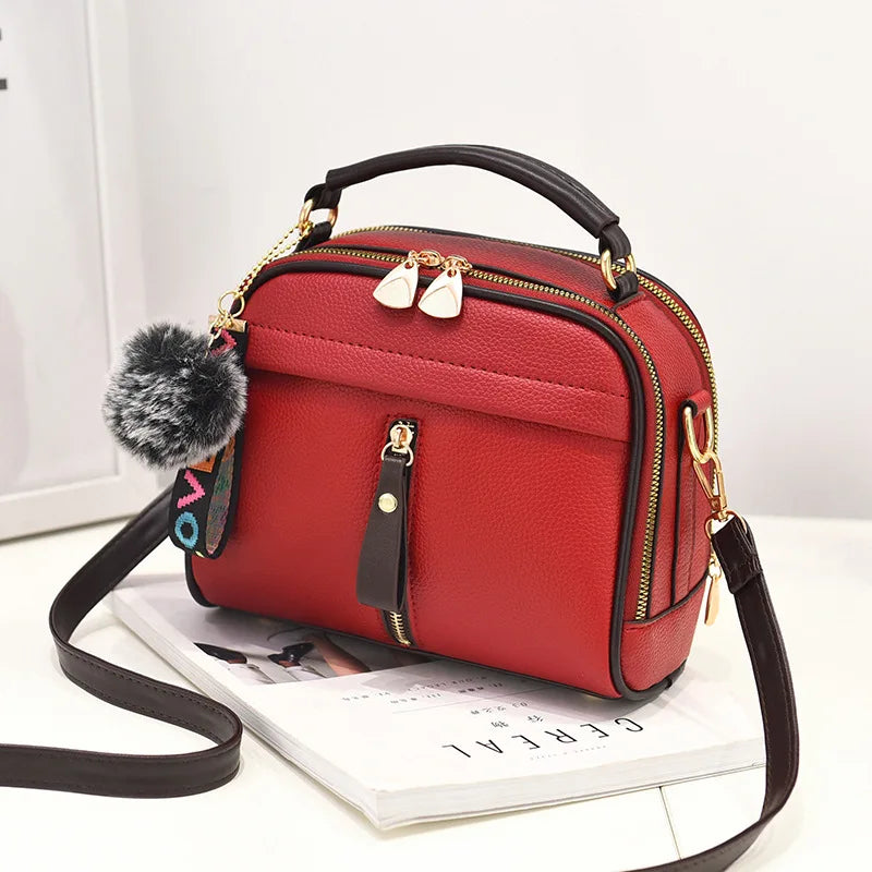 PU Leather Women Messenger Bag with Ball Toy