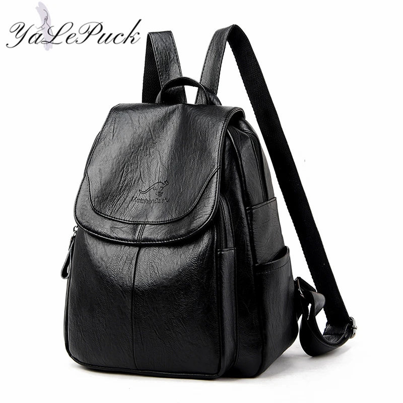Women Leather Backpack High School Travel Bags Girls mochila feminina