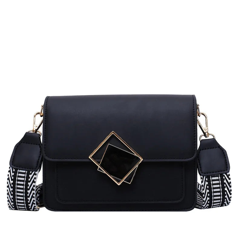 Leather Crossbody Bag with Wide Strap Lock Handbag