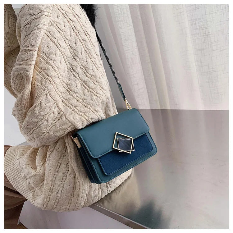 Leather Crossbody Bag with Wide Strap Lock Handbag