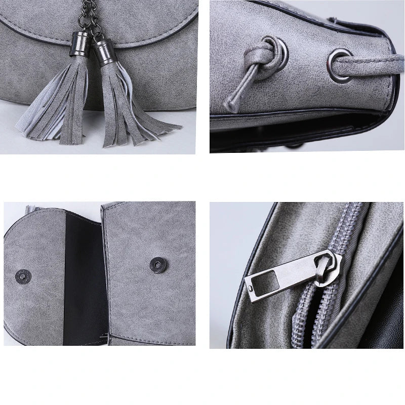 Mini Women Messenger Bag PU Leather Tassel Shoulder Clutch Crossbody Tote
