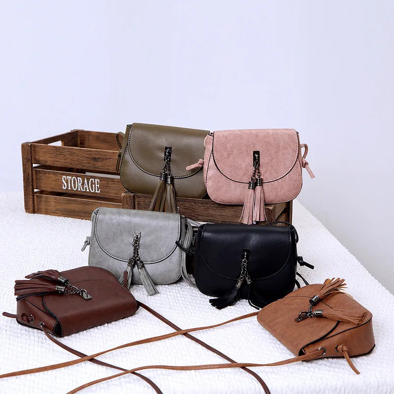 Mini Women Messenger Bag PU Leather Tassel Shoulder Clutch Crossbody Tote