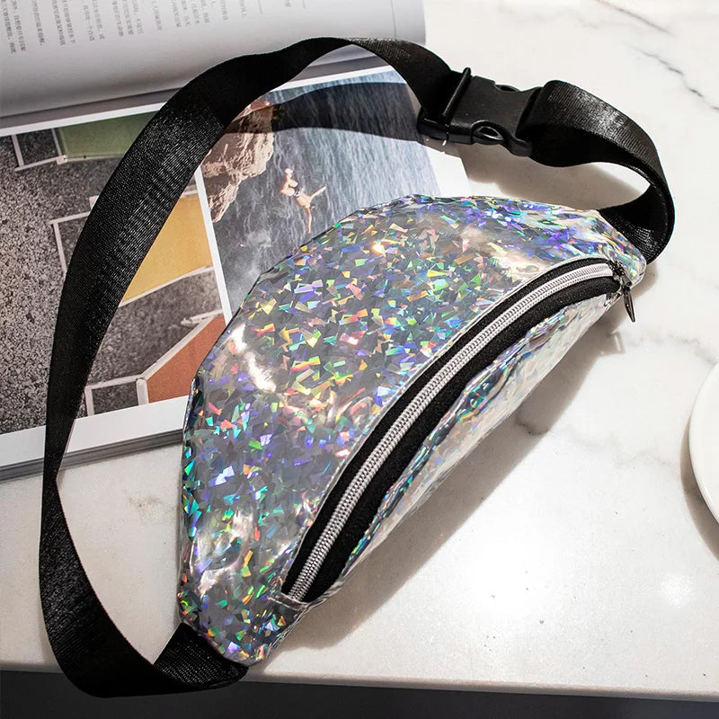 Women Candy Fanny Pack Geometric Waist Packs Laser Chest Phone Pouch Mini Bags