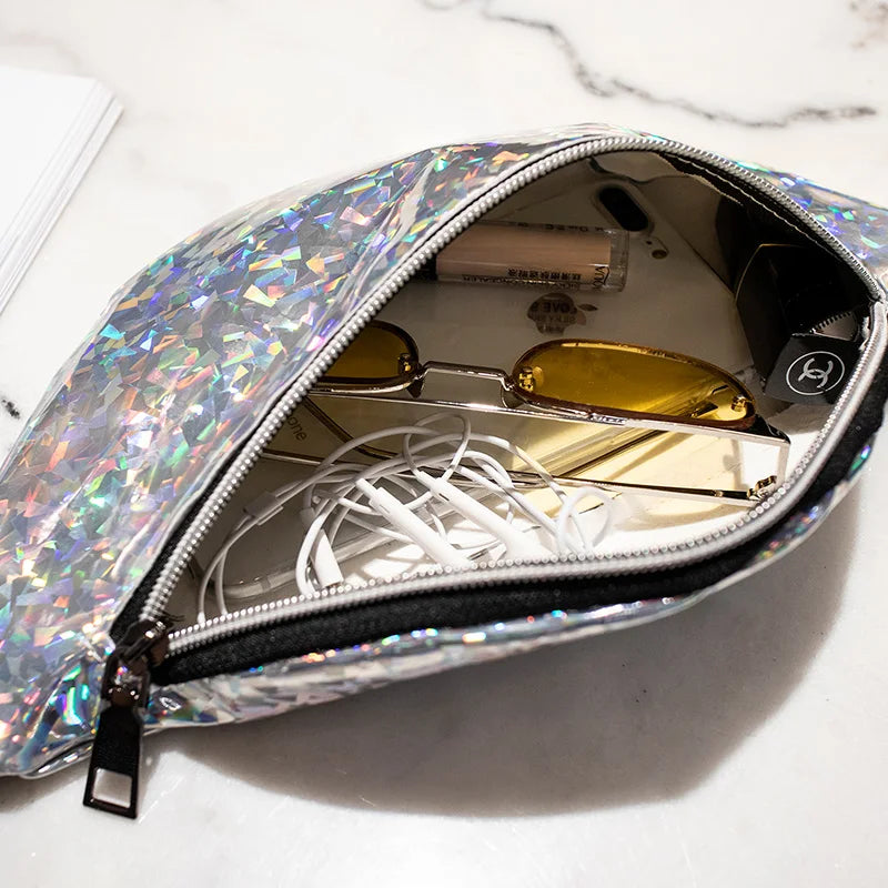 Women Candy Fanny Pack Geometric Waist Packs Laser Chest Phone Pouch Mini Bags