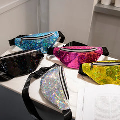 Women Candy Fanny Pack Geometric Waist Packs Laser Chest Phone Pouch Mini Bags