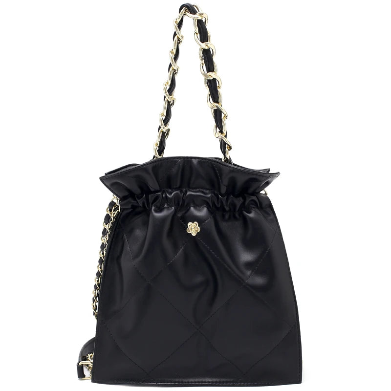 Rhombic Chain Messenger Bag Drawstring Shoulder Bucket Bag