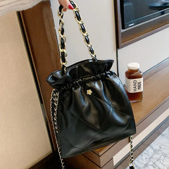 Rhombic Chain Messenger Bag Drawstring Shoulder Bucket Bag