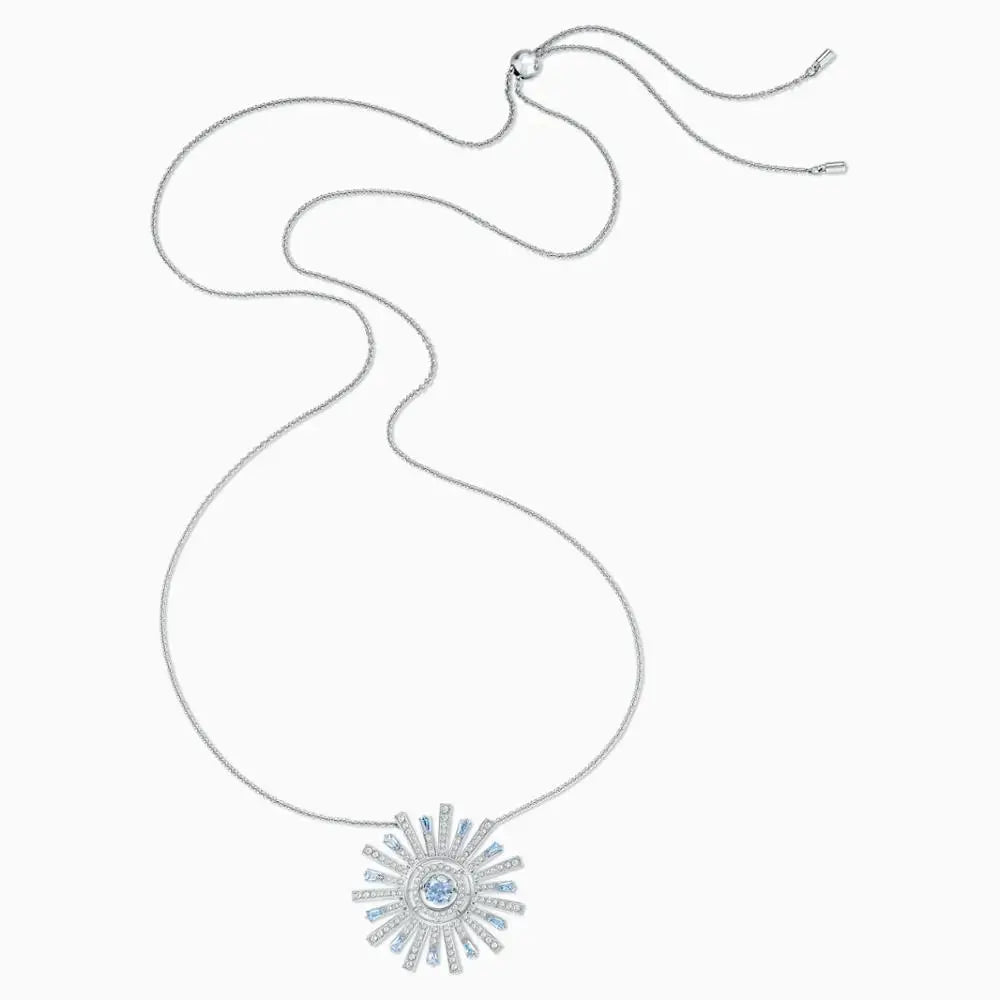 Sun Pendant Flower Shape Crystal Chain Women Necklace