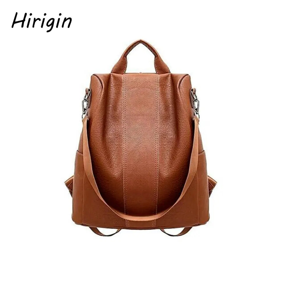 Women Durable Anti-Theft Backpack PU Leather Solid Rucksack