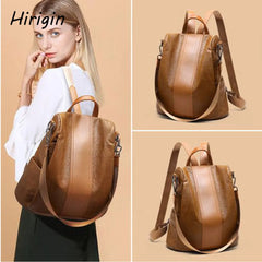 Women Durable Anti-Theft Backpack PU Leather Solid Rucksack