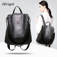 Women Durable Anti-Theft Backpack PU Leather Solid Rucksack