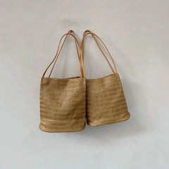 Women's Straw Bag Casual Woven Single Shoulder Bucket Bag