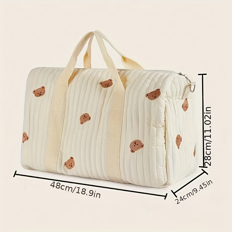Floral Embroidered Parent Bag with Bear Face Patches