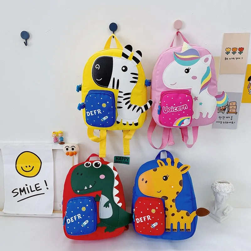 Giraffe Kids School Bags Cartoon Canvas Backpack for Boys Girls