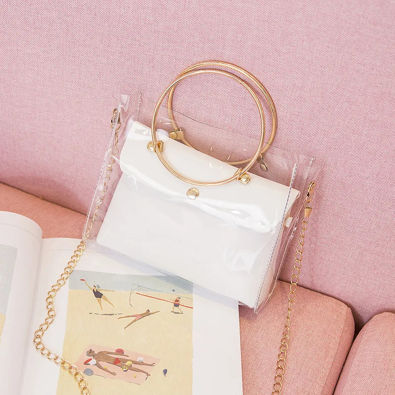 Women Transparent Bucket Bag Clear PVC Jelly Small Shoulder Bag
