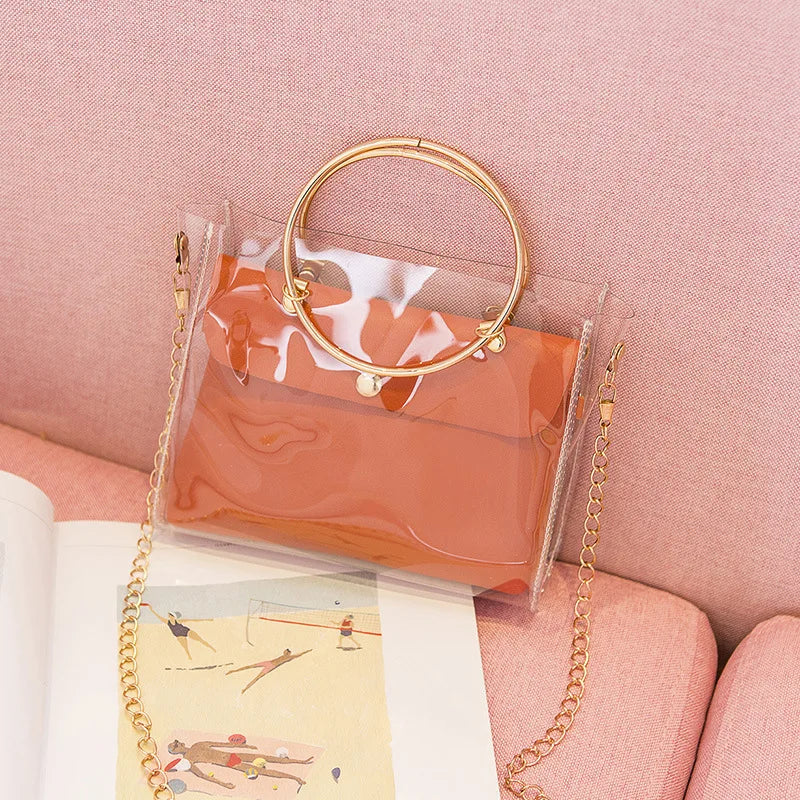 Women Transparent Bucket Bag Clear PVC Jelly Small Shoulder Bag
