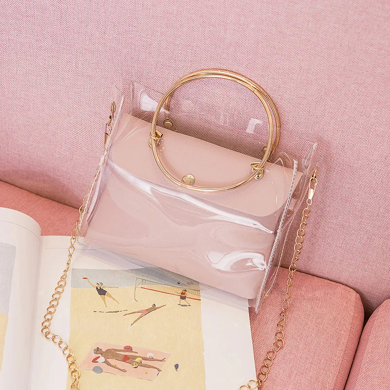 Women Transparent Bucket Bag Clear PVC Jelly Small Shoulder Bag