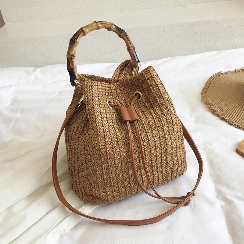 Straw Woven Bag Summer Bucket Bag Female Bag
