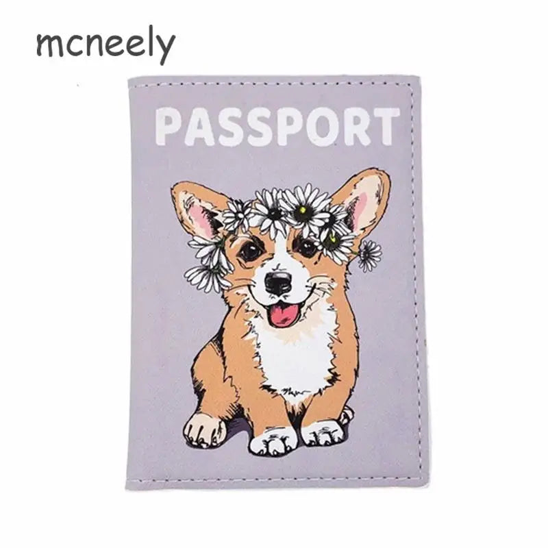 Dog Patterns Passport Holder Travel Cover Leather
