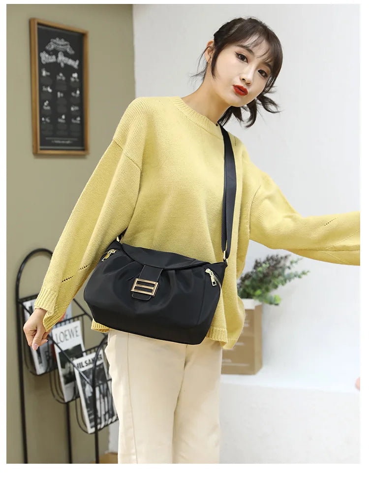 Women Shoulder Bag Small Waterproof Nylon Leather Messenger Handbag