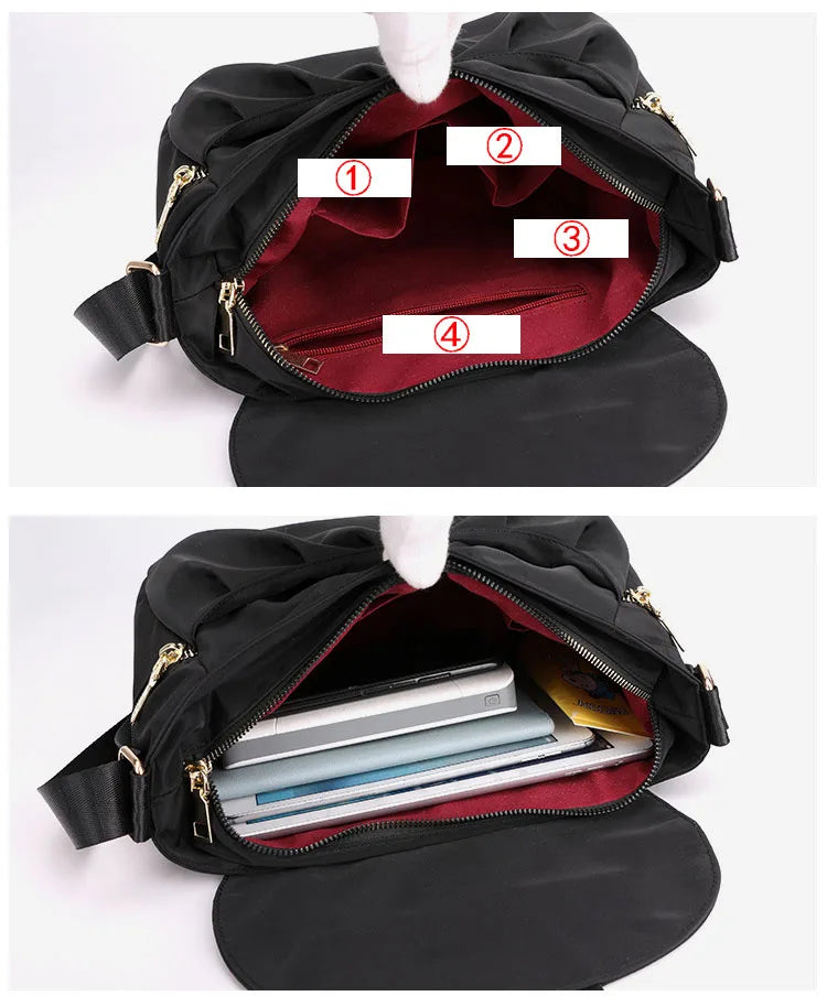 Women Shoulder Bag Small Waterproof Nylon Leather Messenger Handbag