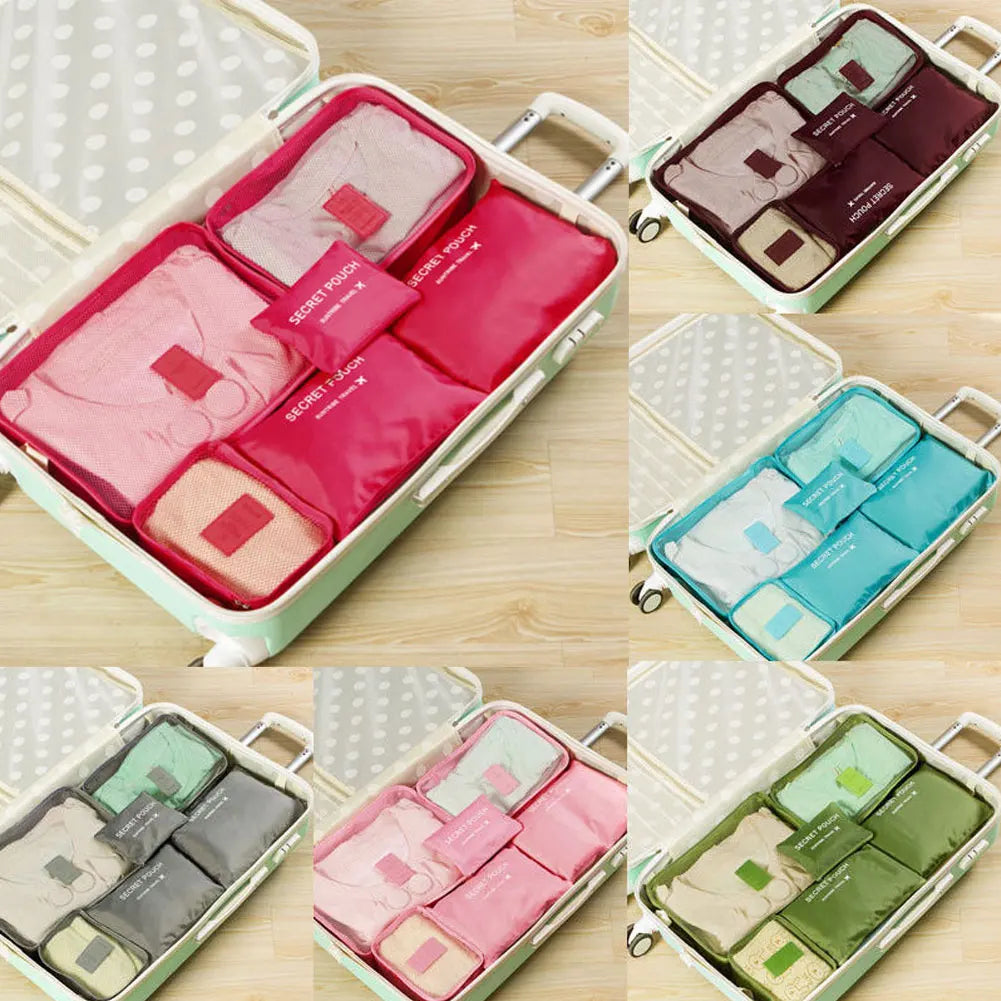 6Pcs Travel Clothes Storage Waterproof Bags Portable Luggage Organizer Pouch