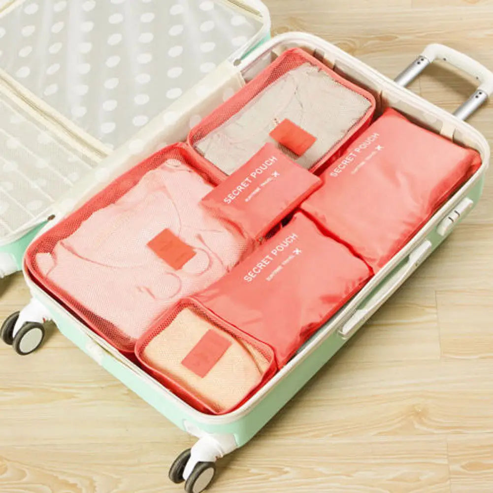 6Pcs Travel Clothes Storage Waterproof Bags Portable Luggage Organizer Pouch