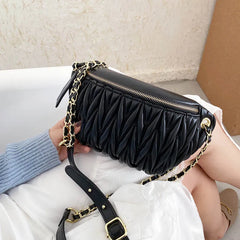 Women's PU Leather Waist Bag Travel Phone Pouch Solid Crossbody Fanny Pack