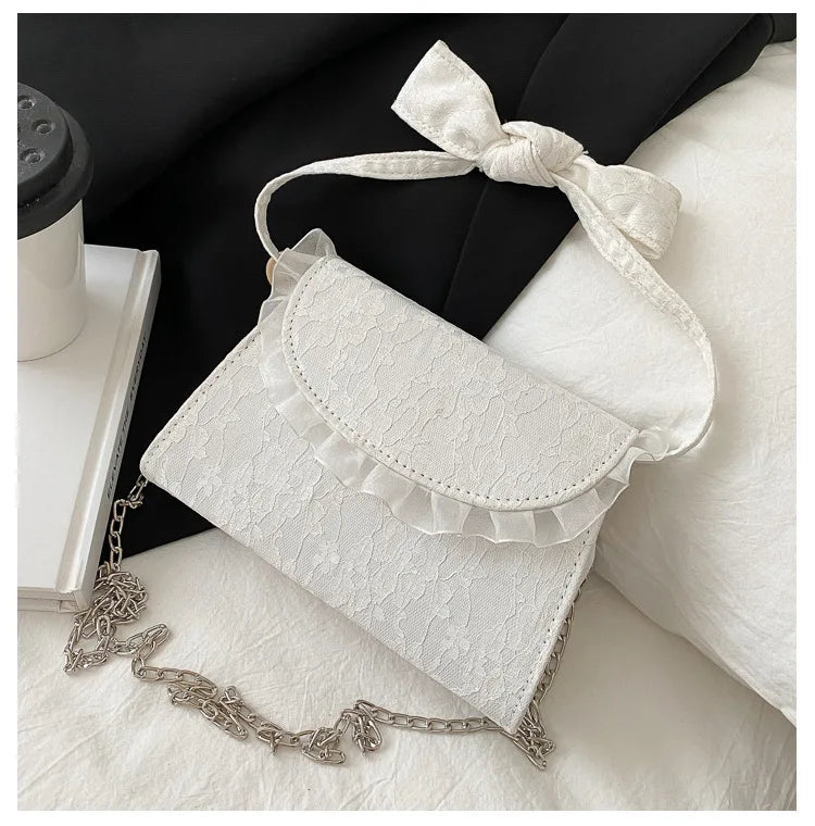 Pink Lace Tote Vintage Women Bag High Lady Handbag Chain Shoulder