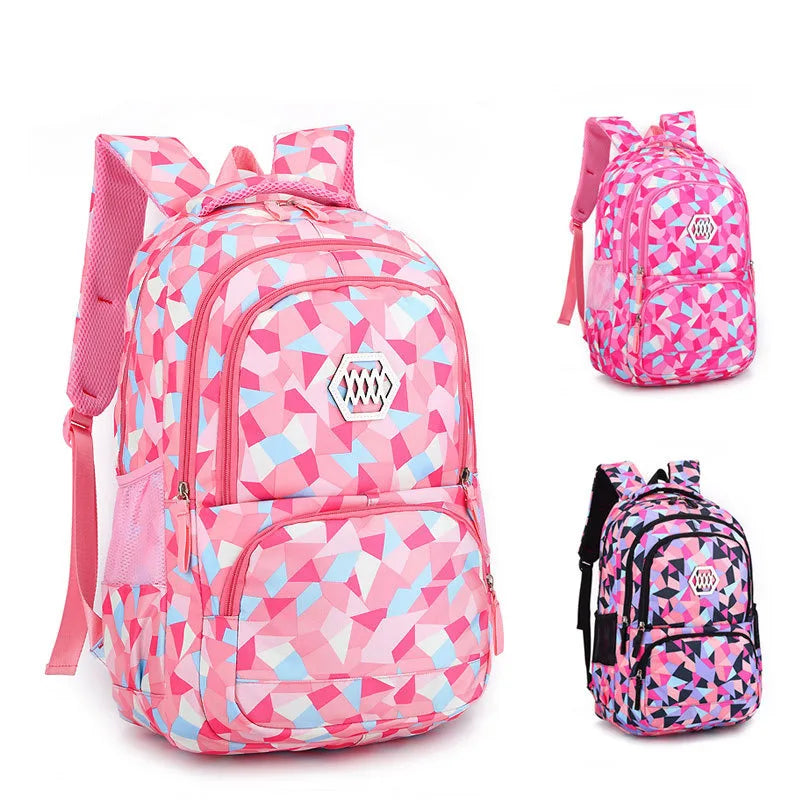 Pink Geometric Pattern Women Backpack for Teenage Girls
