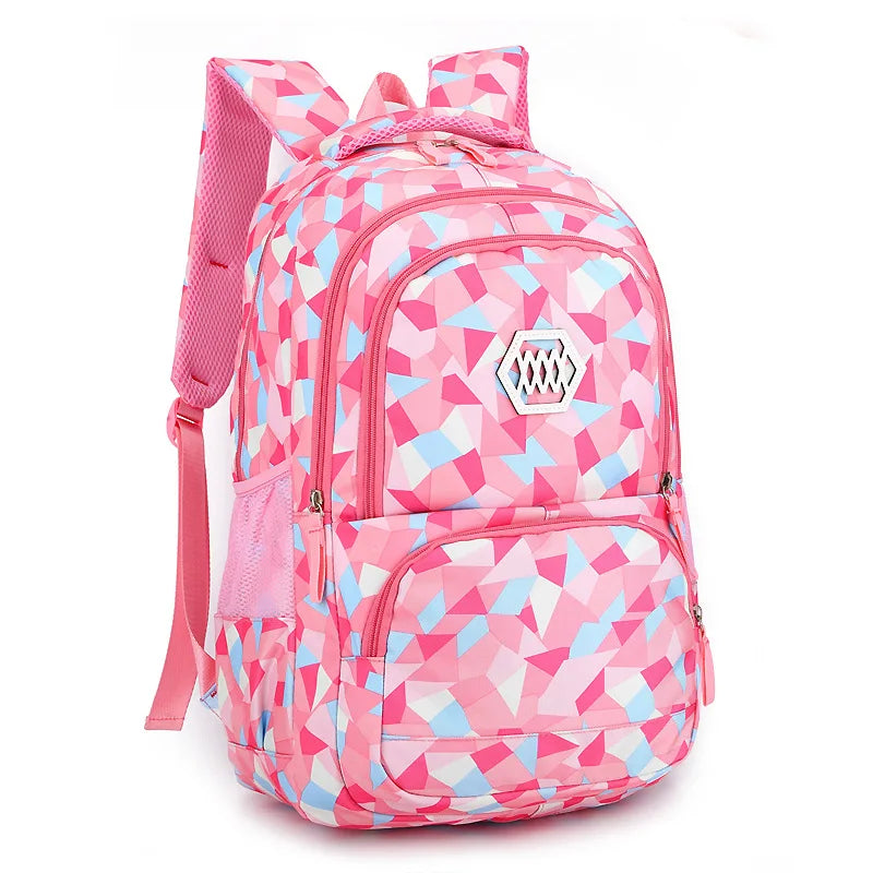 Pink Geometric Pattern Women Backpack for Teenage Girls