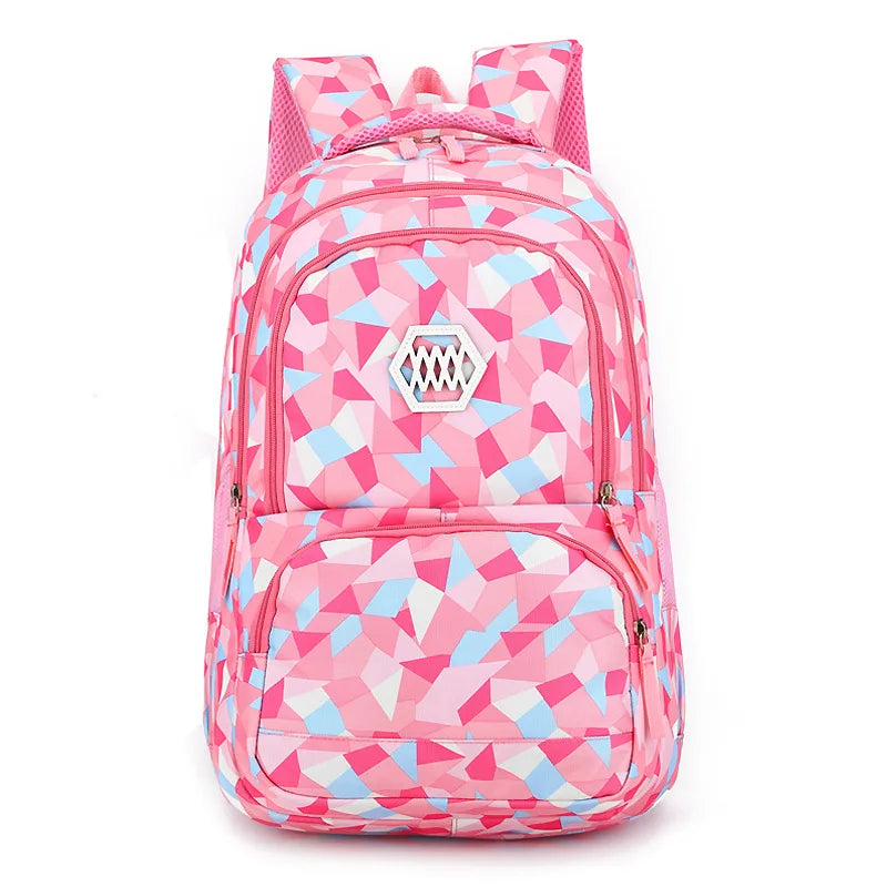 Pink Geometric Pattern Women Backpack for Teenage Girls