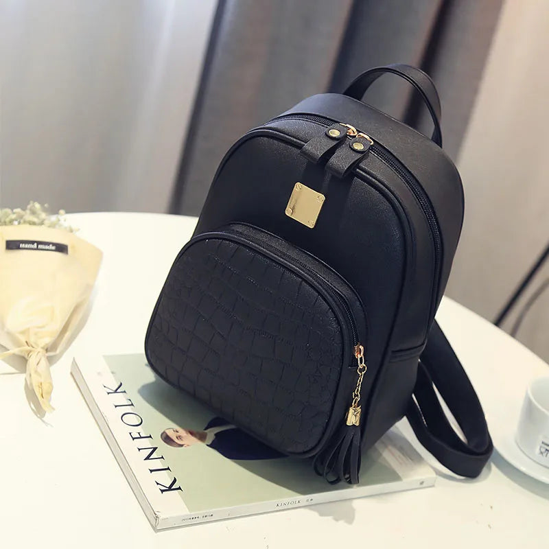 Women Backpack PU Leather Schoolbag for Teenager Girls Female Preppy Style Solid