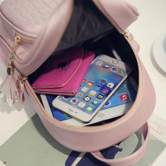 Women Backpack PU Leather Schoolbag for Teenager Girls Female Preppy Style Solid