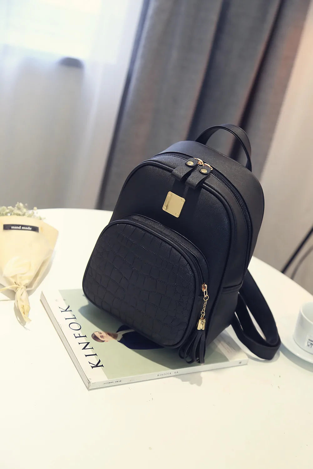 Women Backpack PU Leather Schoolbag for Teenager Girls Female Preppy Style Solid